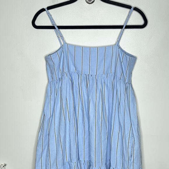 FRAME Gemma Asymmetrical Maxi Dress Ciel Blue Stripe Cotton Poplin {C53} - Picture 4 of 7